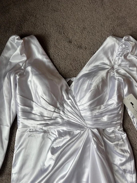 Wear Your Love Vintage Style White Satin Lattice Back Wedding Maxi Dress SIZE 14 - Picture 2 of 10